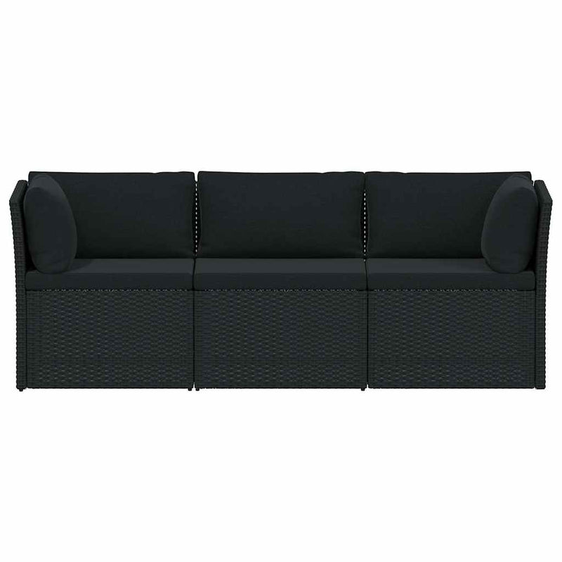 Set mobilier de grădină cu perne, 4 piese, negru, poliratan
