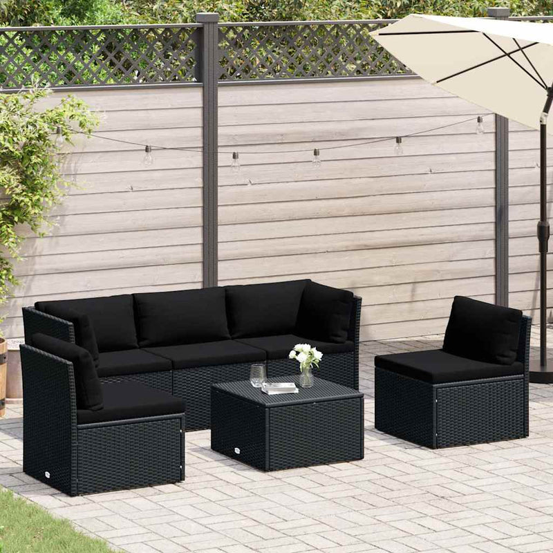 Set mobilier de grădină cu perne, 4 piese, negru, poliratan