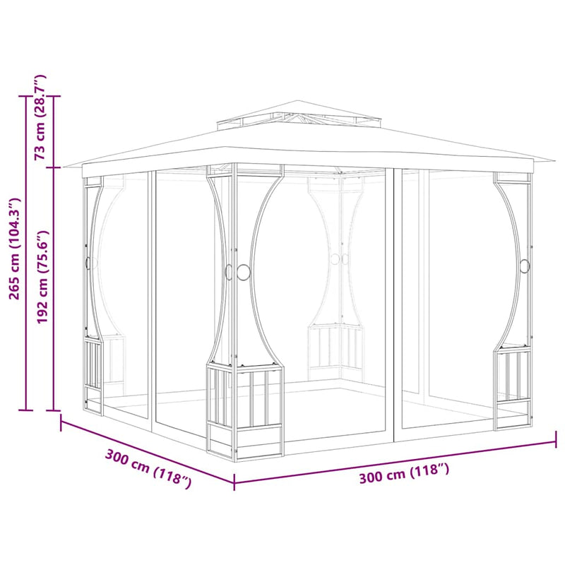 Pavilion cu plase, crem, 300 x 300 x 265 cm