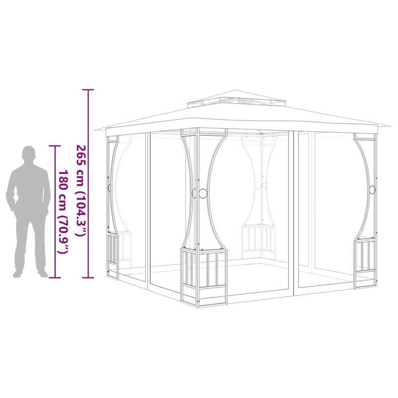 Pavilion cu plase, antracit, 300 x 300 x 265 cm