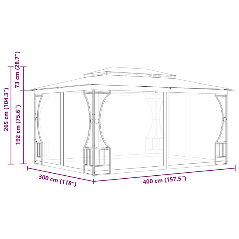 Pavilion cu plase, antracit, 300 x 400 x 265 cm