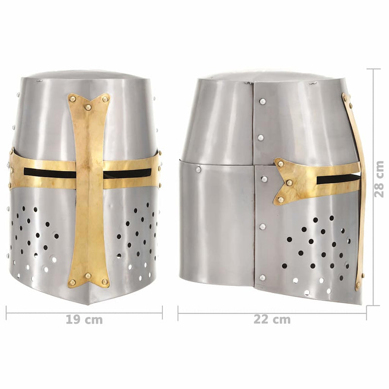 Coif de cavaler medieval antichizat joc rol, argintiu, oțel