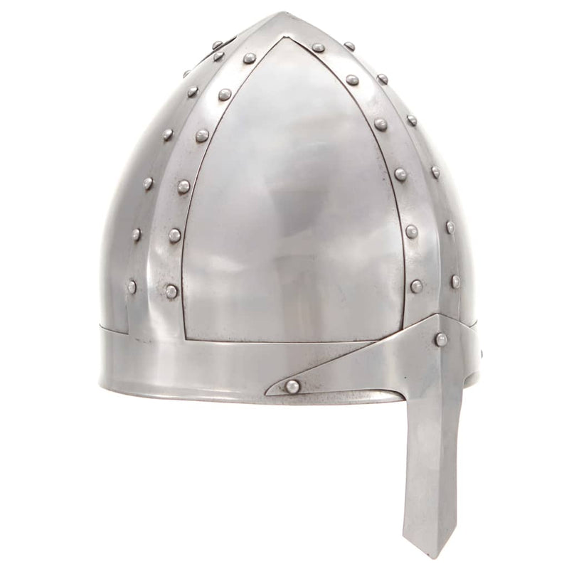 Coif cavaler medieval antic, jocuri de rol, argintiu, oțel