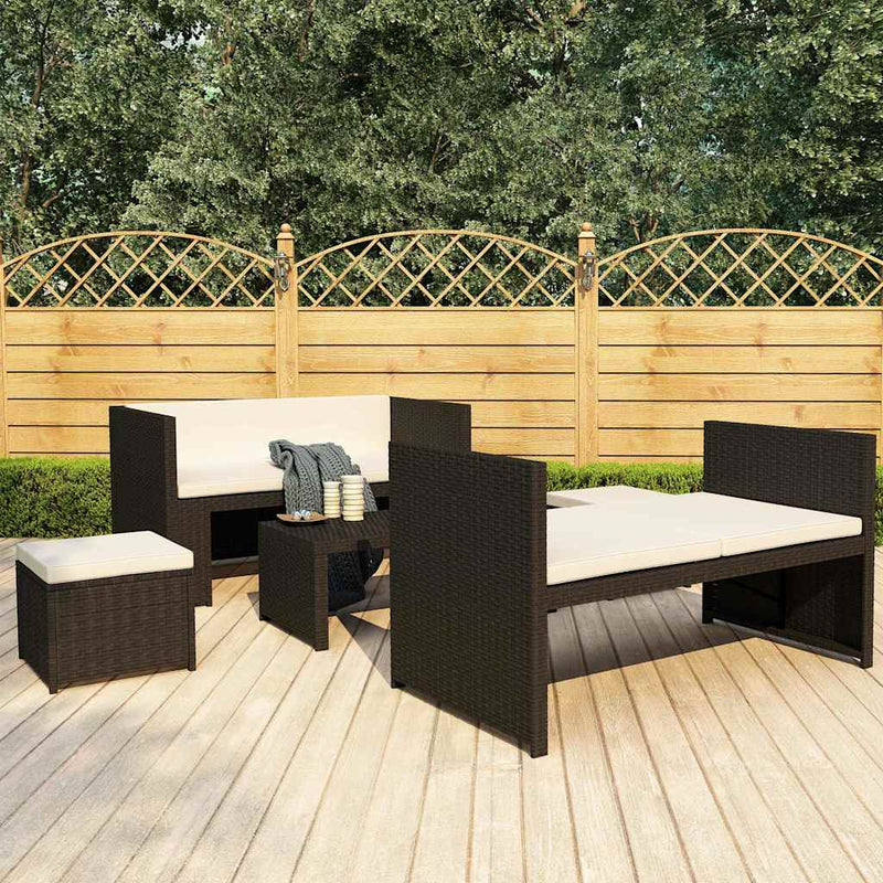 Set mobilier de grădină cu perne, 5 piese, negru, poliratan