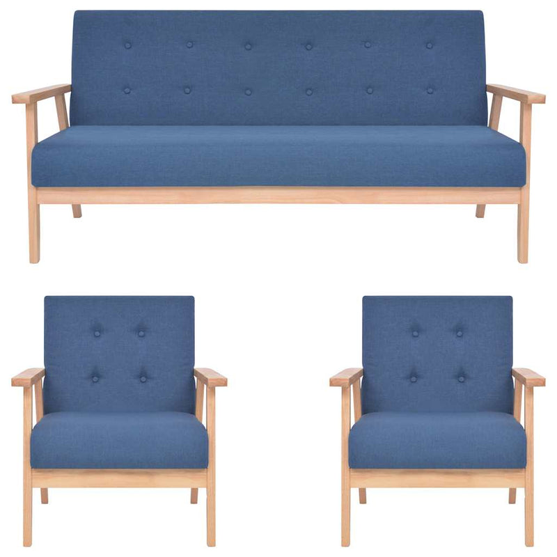 Set de canapele, 3 piese, albastru, material textil