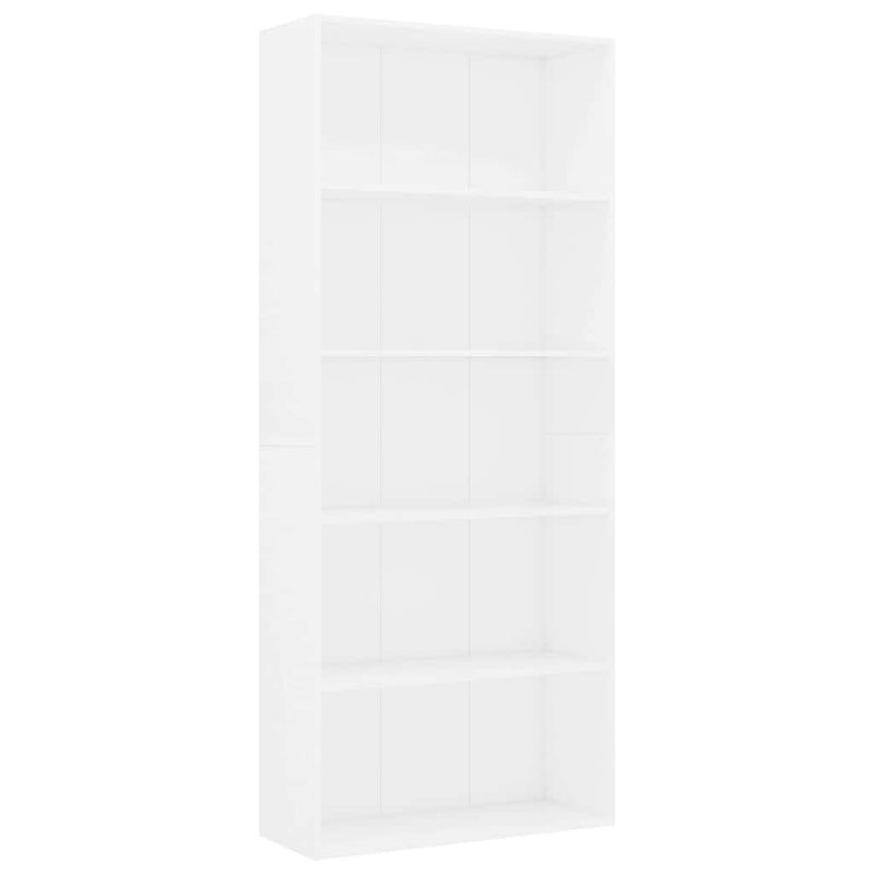 Bibliotecă cu 5 rafturi, alb, 80x30x189 cm, lemn prelucrat