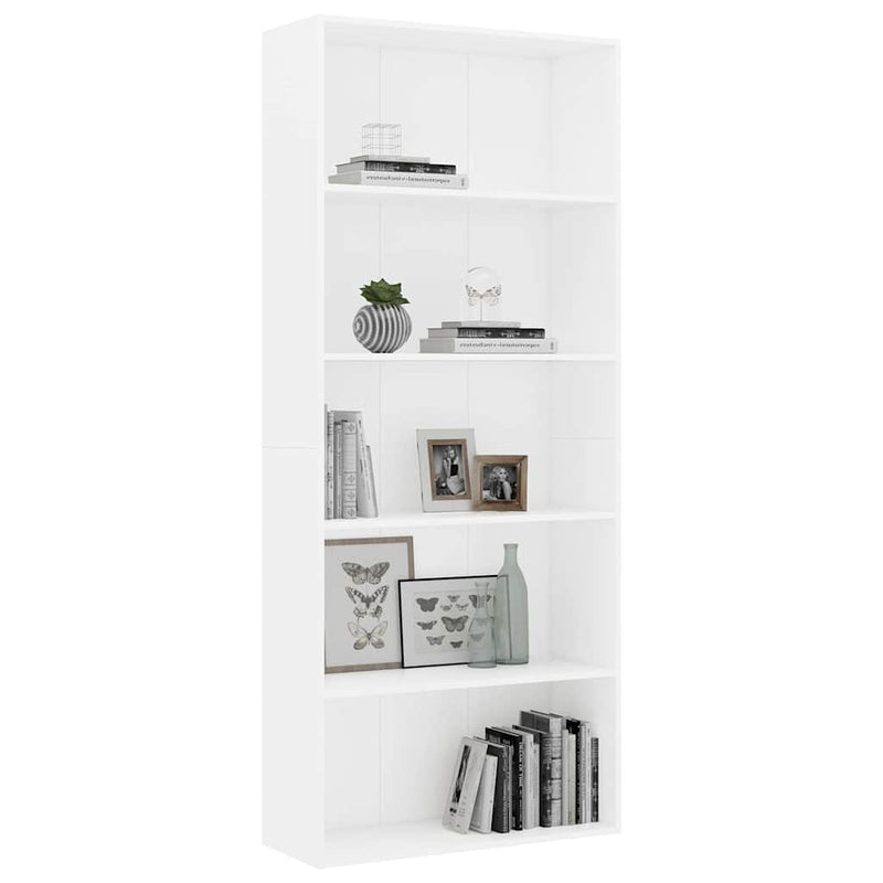 Bibliotecă cu 5 rafturi, alb, 80x30x189 cm, lemn prelucrat