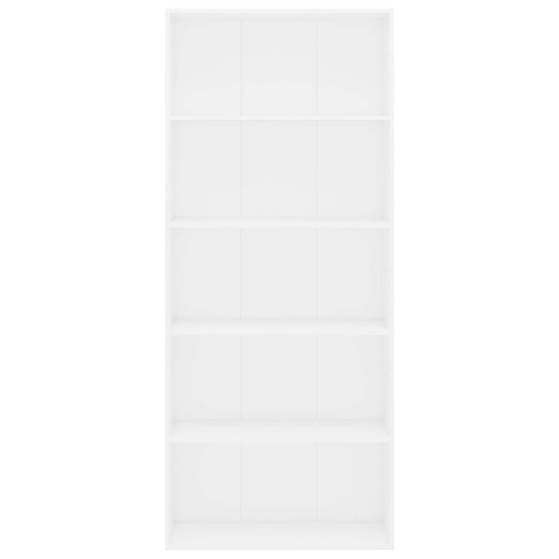 Bibliotecă cu 5 rafturi, alb, 80x30x189 cm, lemn prelucrat