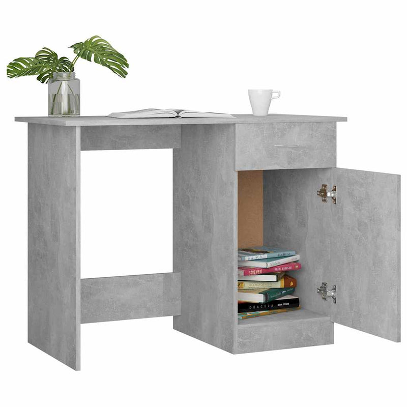 Birou, gri beton, 100x50x76 cm, lemn prelucrat