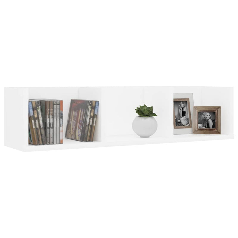 Raft de perete pentru CD-uri, alb, 75x18x18 cm, lemn prelucrat