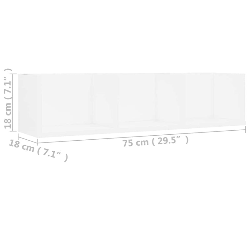 Raft de perete pentru CD-uri, alb, 75x18x18 cm, lemn prelucrat