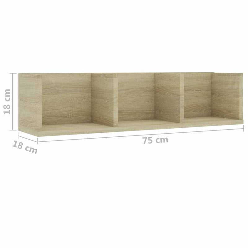 Raft de perete CD-uri stejar Sonoma 75x18x18 cm lemn prelucrat