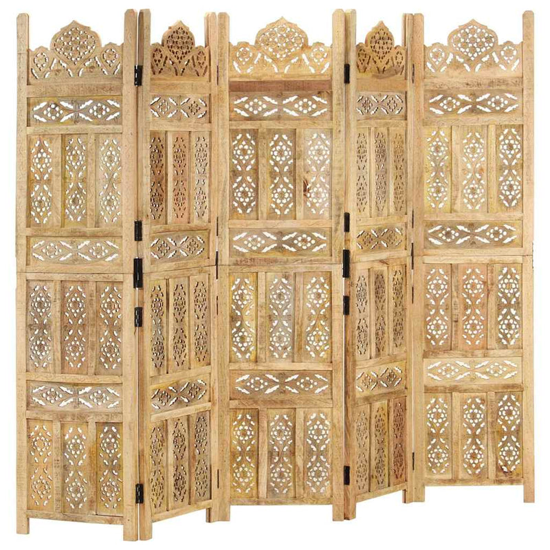 Paravan cameră sculptat manual 5 panouri 200x165 cm mango