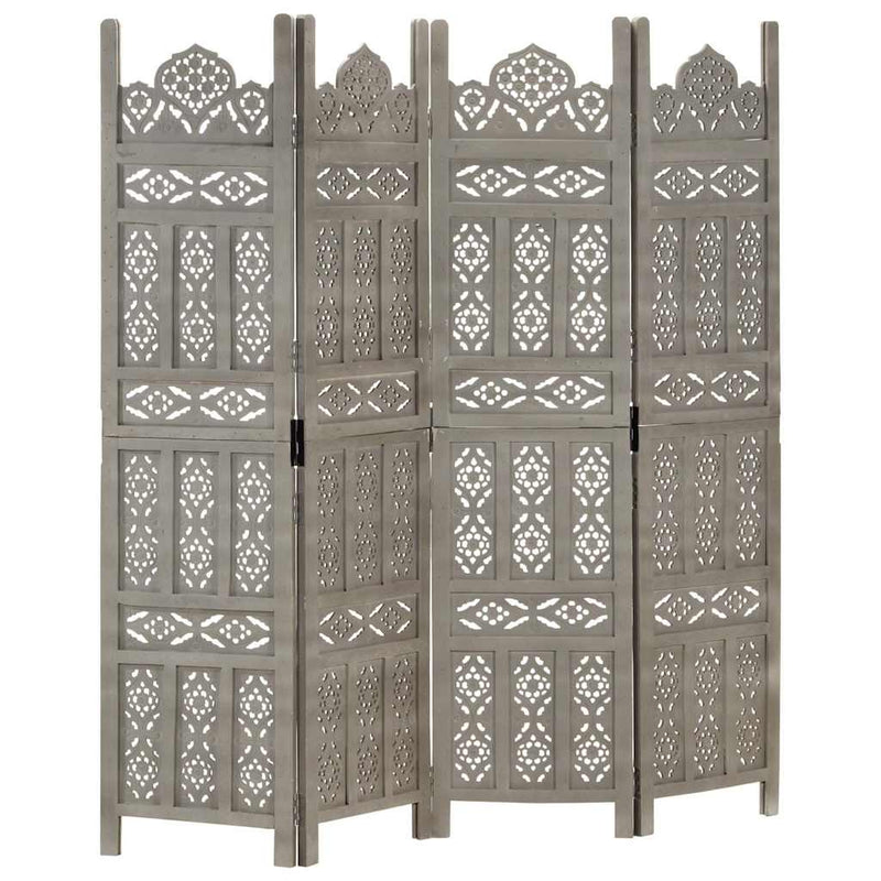 Paravan cameră sculptat manual 4 panouri gri 160x165 cm mango