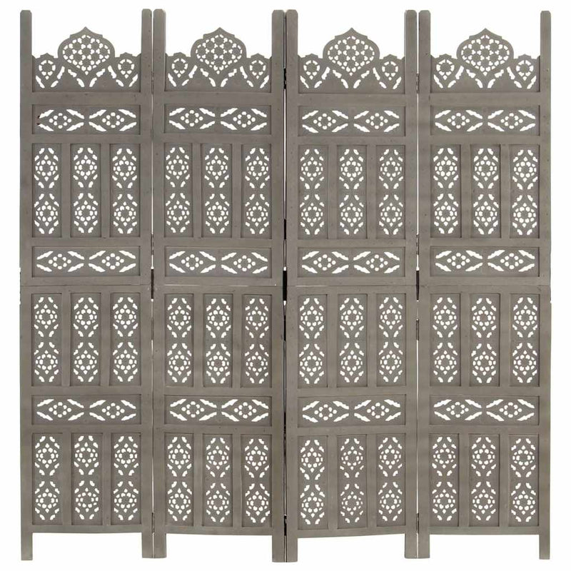 Paravan cameră sculptat manual 4 panouri gri 160x165 cm mango
