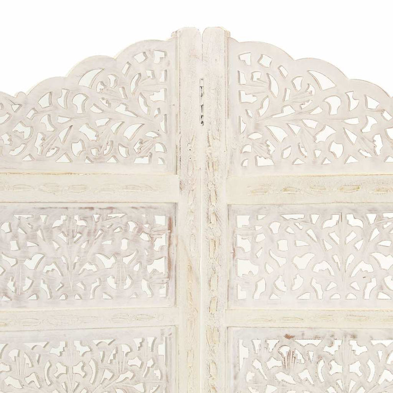 Paravan cameră sculptat manual, 4 panouri, alb 160x165 cm mango