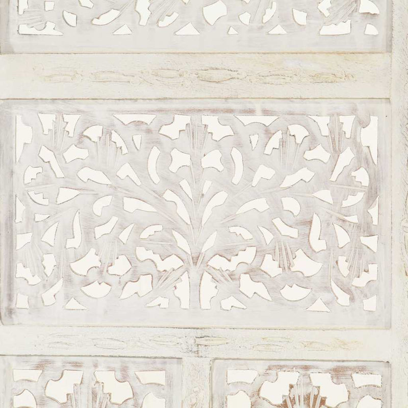 Paravan cameră sculptat manual, 4 panouri, alb 160x165 cm mango
