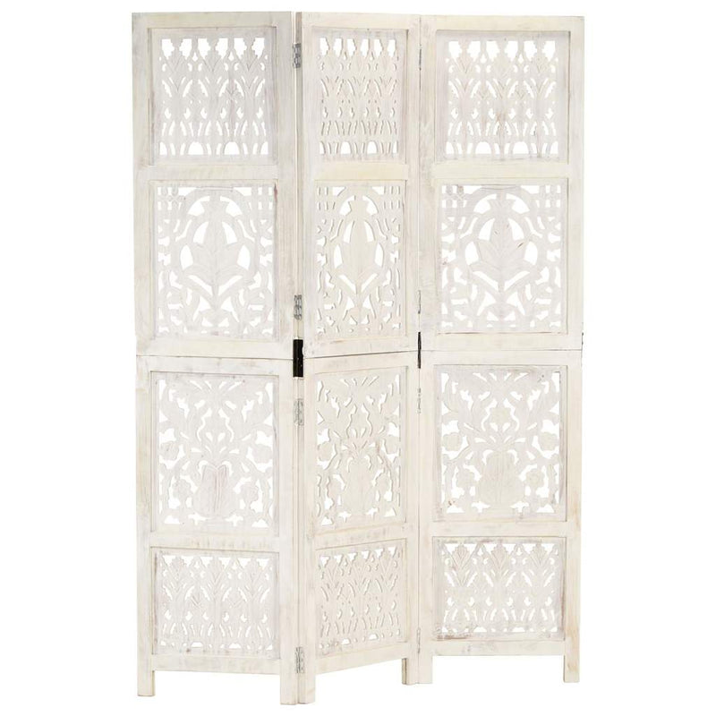 Paravan cameră sculptat manual 3 panouri alb 120x165 cm mango