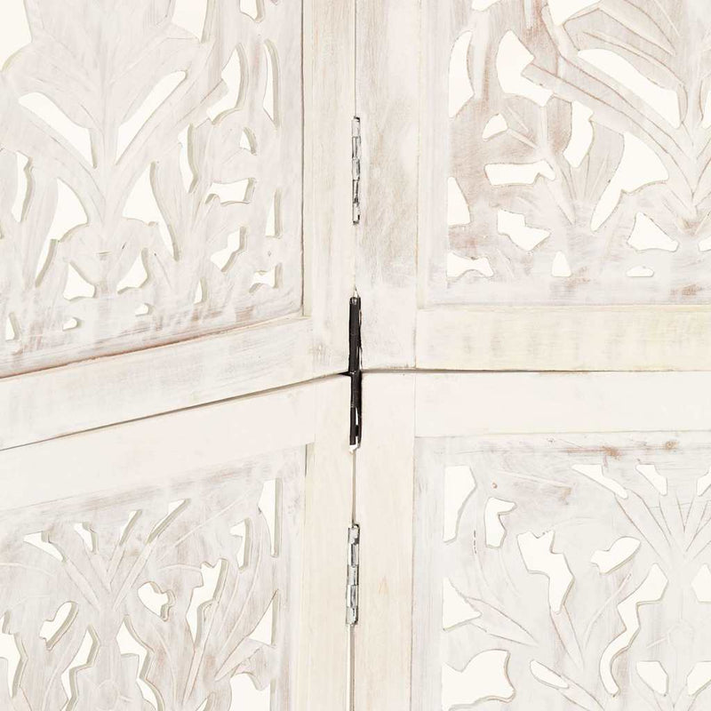 Paravan cameră sculptat manual 5 panouri alb 200x165 cm mango