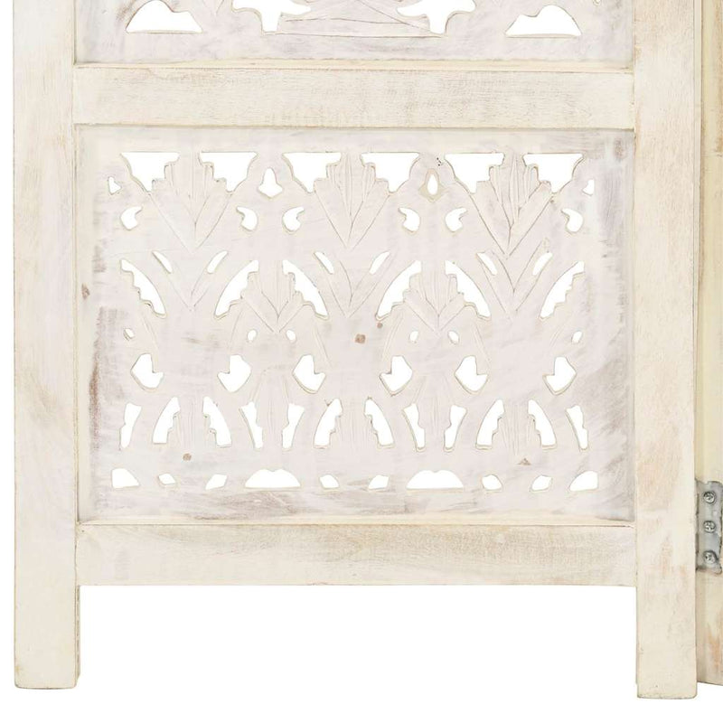 Paravan cameră sculptat manual 5 panouri alb 200x165 cm mango