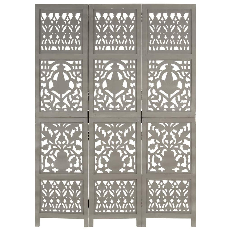 Paravan cameră sculptat manual 3 panouri gri 120x165 cm mango
