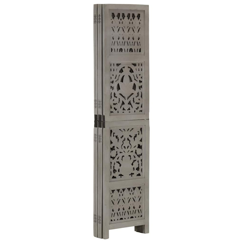 Paravan cameră sculptat manual 5 panouri gri 200x165 cm mango