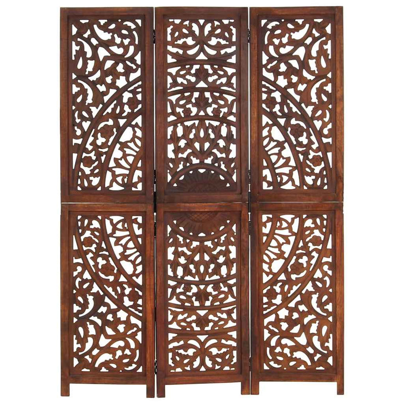 Paravan cameră sculptat manual 3 panouri maro 120x165 cm mango