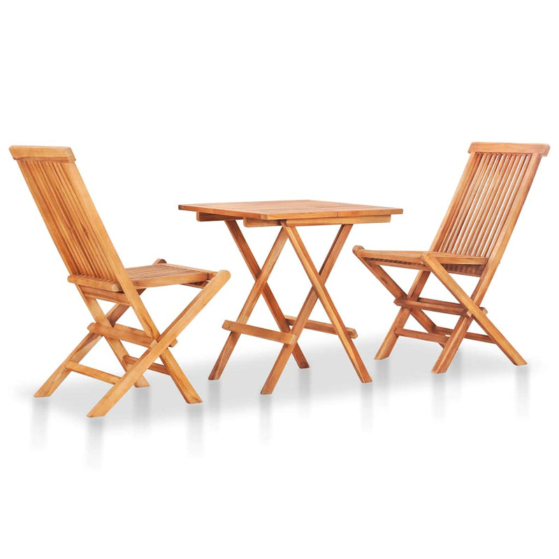 Set mobilier de bistro pliabil, 3 piese, lemn masiv de tec