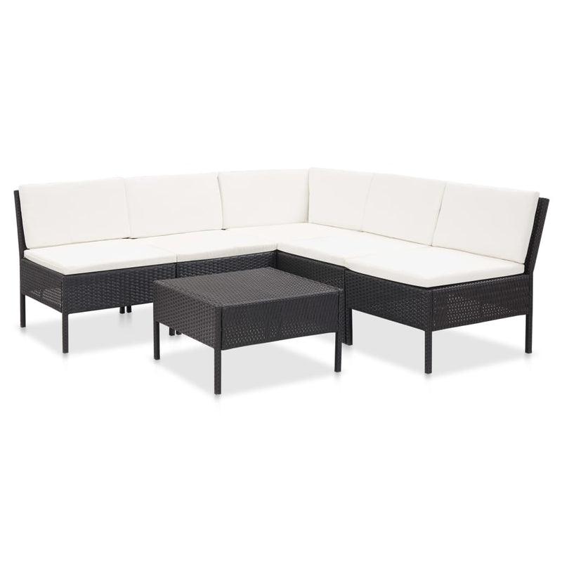 Set mobilier de grădină cu perne, 6 piese, negru, poliratan
