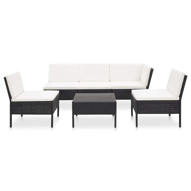 Set mobilier de grădină cu perne, 6 piese, negru, poliratan