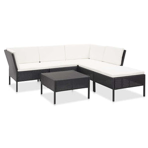 Set mobilier de grădină cu perne, 6 piese, negru, poliratan