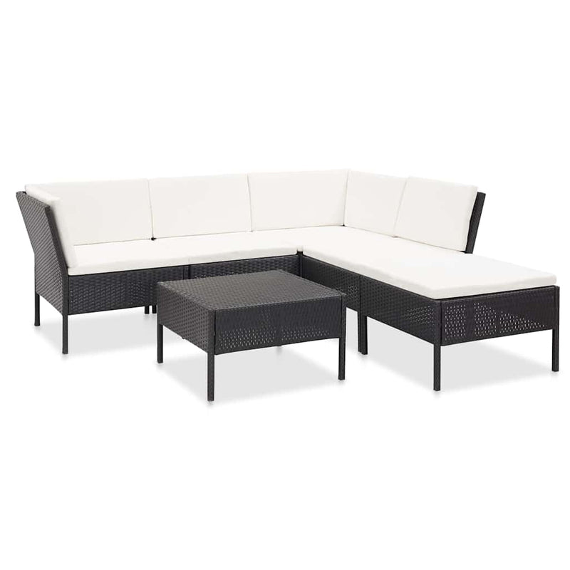 Set mobilier de grădină cu perne, 6 piese, negru, poliratan