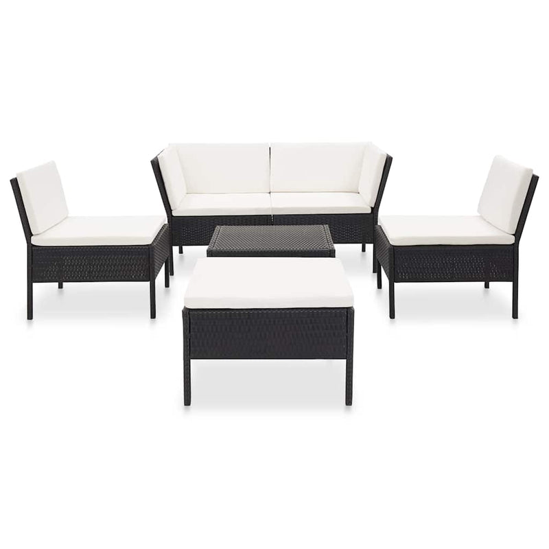 Set mobilier de grădină cu perne, 6 piese, negru, poliratan