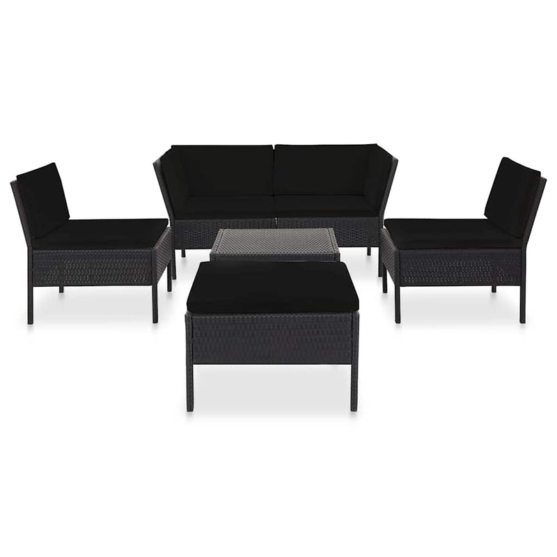 Set mobilier de grădină cu perne, 6 piese, negru, poliratan