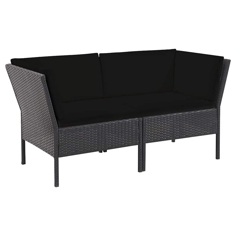 Set mobilier de grădină cu perne, 6 piese, negru, poliratan