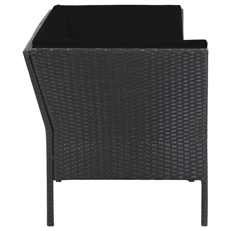 Set mobilier de grădină cu perne, 6 piese, negru, poliratan