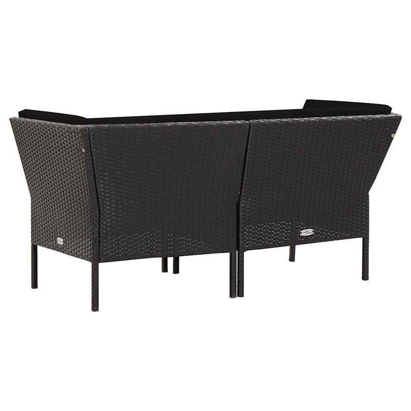 Set mobilier de grădină cu perne, 6 piese, negru, poliratan