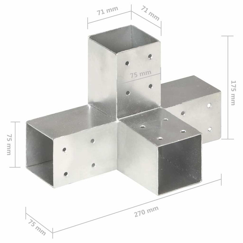 Conectori de grindă, formă X, 4 buc, 71x71 mm, metal galvanizat