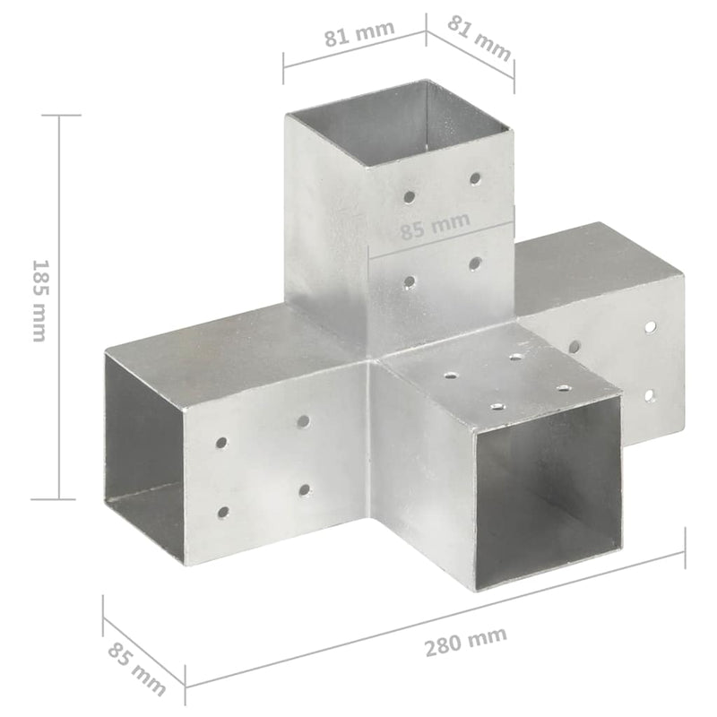 Conector de grindă, formă X, 81 x 81 mm, metal galvanizat