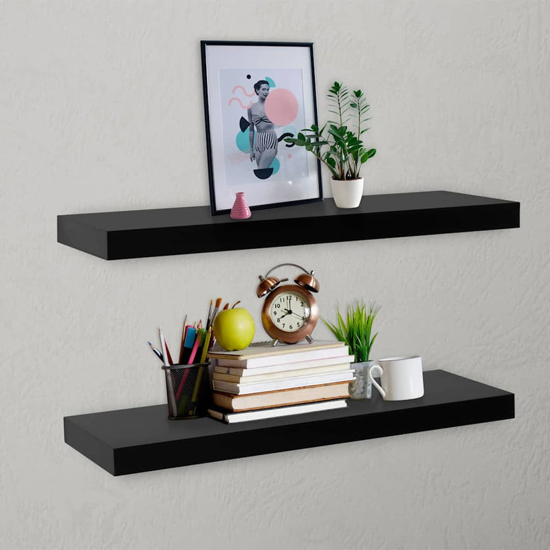 Rafturi de perete suspendate, 2 buc., negru, 80x20x3,8 cm