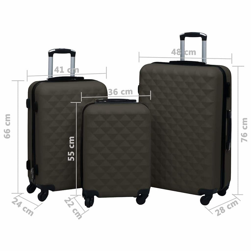 Set de valize cu carcasă rigidă, 3 piese, antracit, ABS