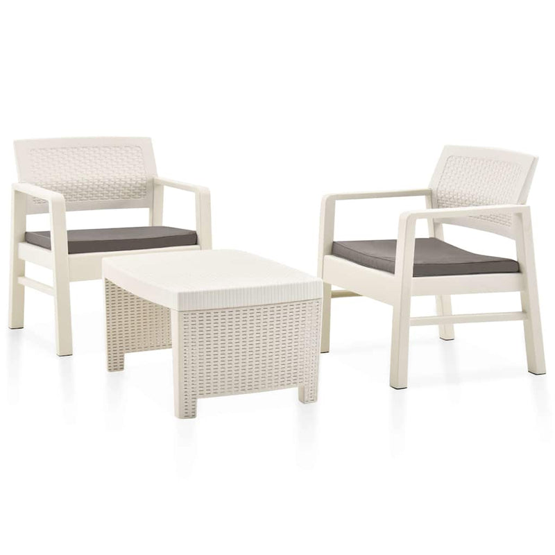 Set mobilier de grădină, 3 piese, alb, plastic