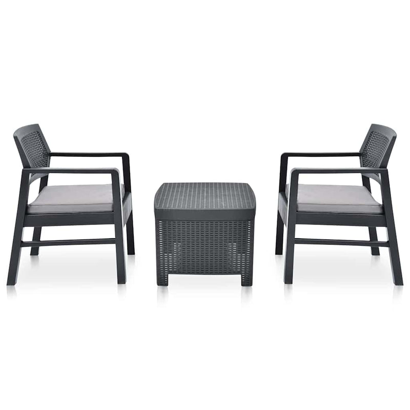 Set mobilier de grădină, 3 piese, antracit, plastic