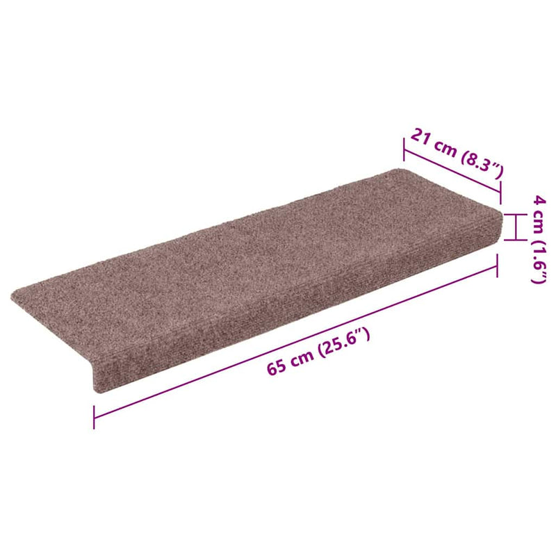 Covorașe autoadezive pentru scări, 15 buc., 65x21x4 cm, margini dreptunghiulare, maro deschis