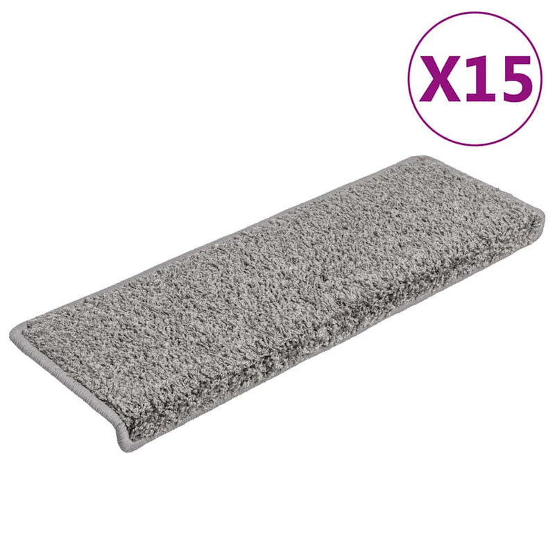 Covorașe pentru scări, 15 buc., 65x21x4 cm, gri, cu margini dreptunghiulare