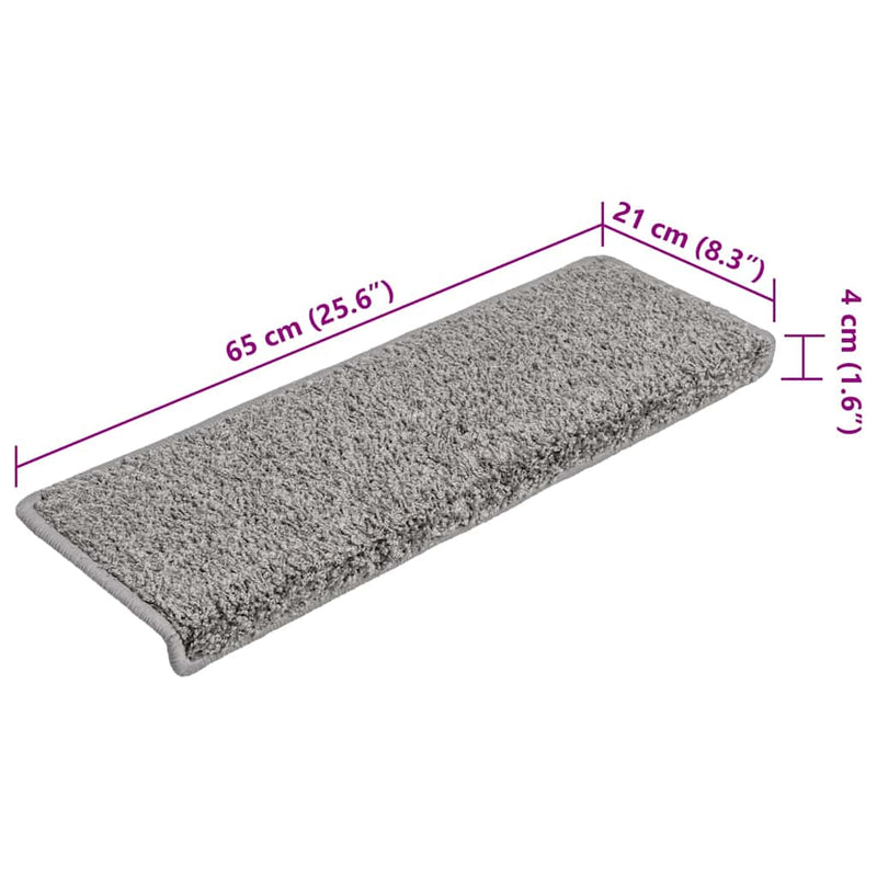 Covorașe pentru scări, 15 buc., 65x21x4 cm, gri, cu margini dreptunghiulare