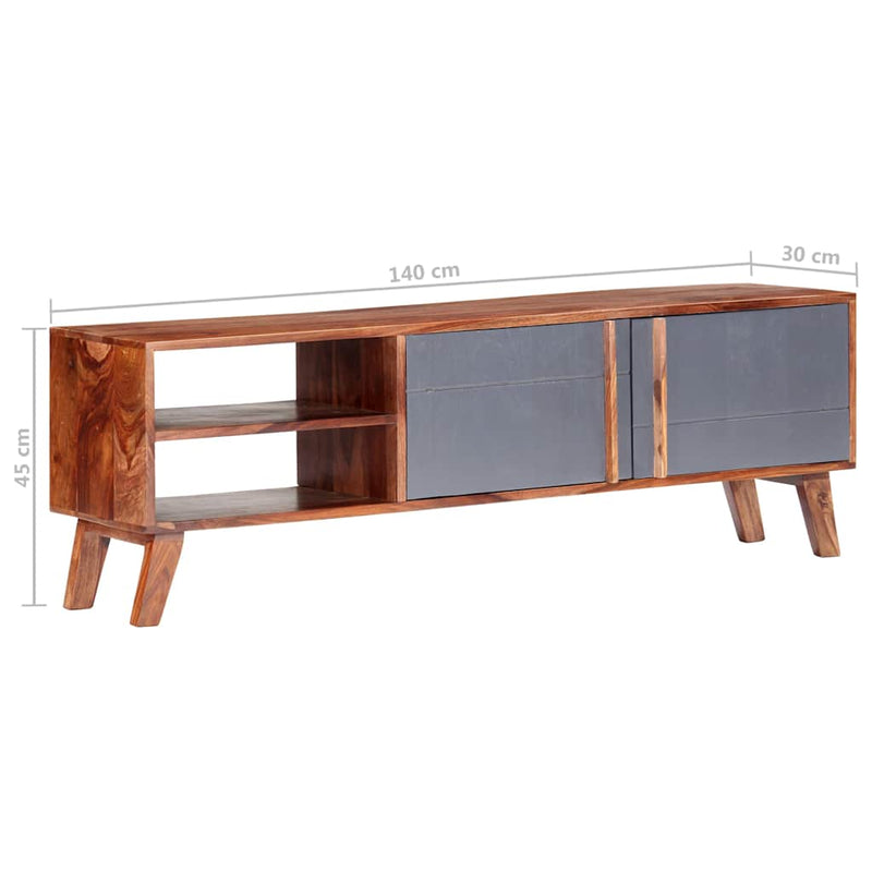 Dulap TV, gri, 140x30x45 cm, lemn masiv