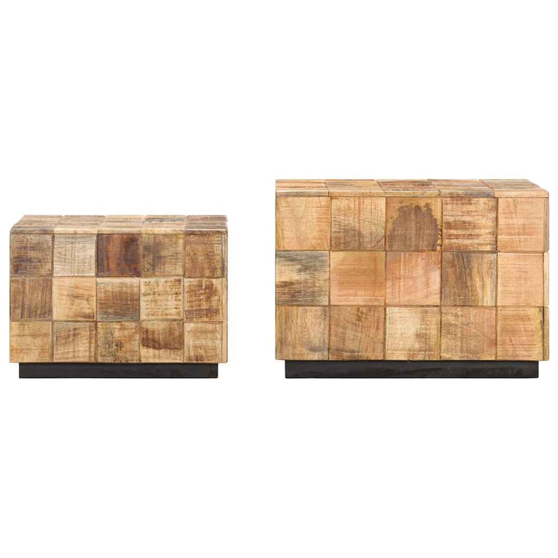 Măsuțe de cafea, 2 buc., design bloc, lemn brut de mango