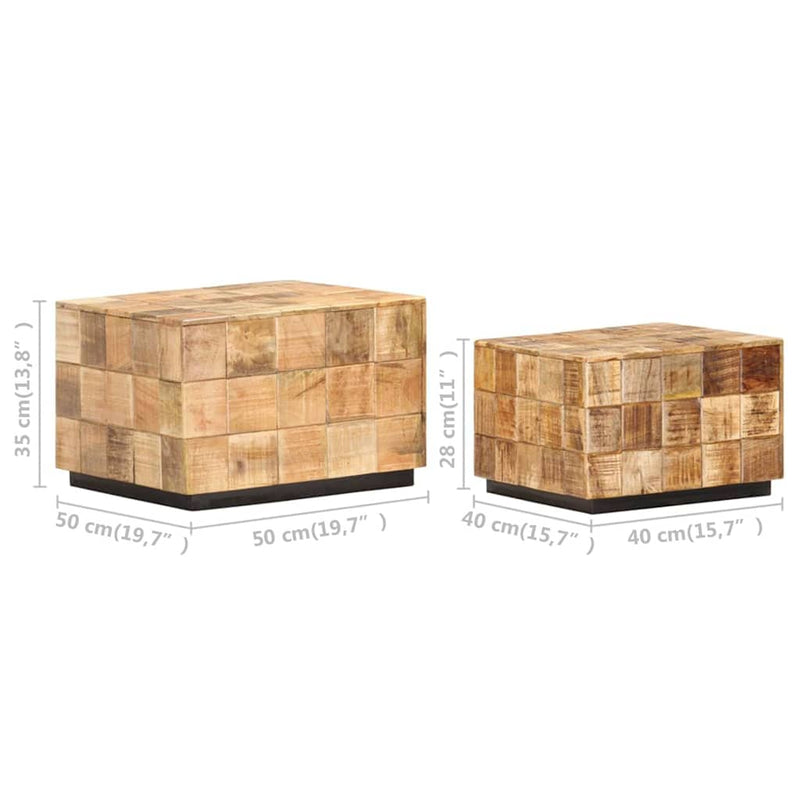 Măsuțe de cafea, 2 buc., design bloc, lemn brut de mango