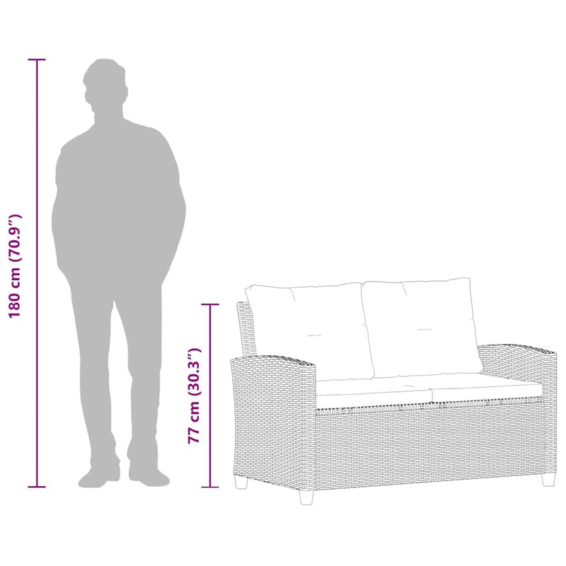 Canapea de grădină cu 2 locuri cu perne, gri, 124 cm, poliratan